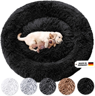 Wahre Tierliebe Tierbett - Flauschiges Hundebett Fluffy Plus, Deutschlands Original, 100% Polyester, Made in Germany, Schwarz, XS, 60 cm, waschbarer Bezug