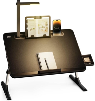SAIJI Tisch Bett Laptoptisch LED Lampe Höhen verstellbar Buchständer Schublade