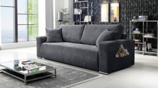 Sofa Couch Schlafsofa Wohnlandschaft Schlaffunktion 3-Sitzer Lincoln Cord Grau