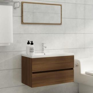 vidaXL Waschbeckenschrank mit Einbaubecken Braun Eiche Holzwerkstoff 3120347