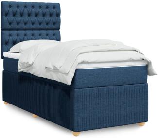 vidaXL Boxspringbett mit Matratze Blau 90x200 cm Stoff 3294252