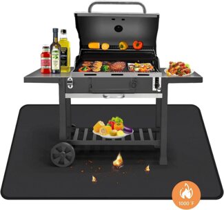 PRIISF Bodenschutzmatte Feuerfeste Unterlage Bodenschutzmatte Kamin Herd Grill Teppich Schwarz, 122*76cm, 127*97cm, Rutschfeste Schutzmatte Flammfeste Unterlage
