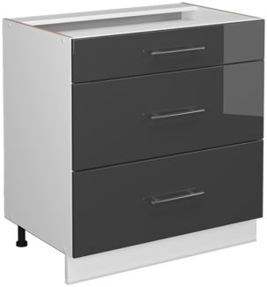 Küchenunterschrank Fame-Line Anthrazit Hochglanz 80 cm mit 3 Schubladen, ohne Arbeitsplatte Vicco
