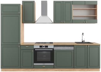 Küchenzeile Fame-Line Grün-Gold Landhaus/Goldkraft Eiche 300 cm , AP Eiche Vicco
