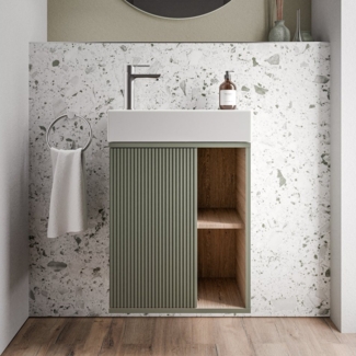 Bernstein Badmöbel-Set BELDIVO, (mit Waschbecken DURAVIT, Waschtischunterschrank 50 cm mit Waschbecken), Türanschlag links - Farbe wählbar - matt