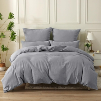 SOULFUL Doppelte Musselin Bettwäsche Baumwolle 155x220 2tlg. Set ÖKO-TEX Grey