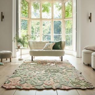 FLAIR RUGS Wollteppich Bryony Floral, rechteckig, Höhe: 10 mm, Floraler Wollteppich