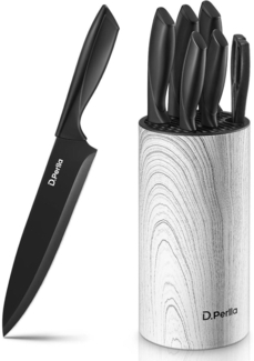 7 TLg Messerblock mit Messer Edelstahl Schwarz Küchenmesser Set Abnehmbar