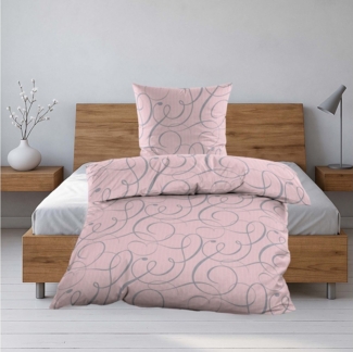 Casa Colori Bettwäsche Romantische Seersucker Bettwäsche in Rosa Peach mit Schnörkelmuster, Seersucker, 2 teilig, Decke 135x200 cm, Kissen 80x80 cm