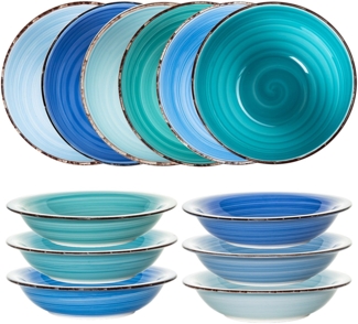 Teller Geschirr Set 6 x Suppenteller Essteller tiefe Speiseteller 21 cm blau