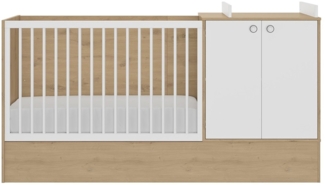 Calicosy 'ARTHUR' Hochbett von 60x120 bis 90x190 cm - Eiche-Handwerksdekor und Weiß - Helles Holz