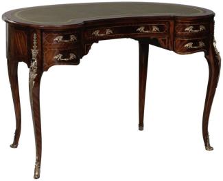 Casa Padrino Luxus Barock Schreibtisch Dunkelbraun / Silber / Grau / Gold - Handgefertigter Mahagoni Schreibtisch mit 5 Schubladen - Edle Barock Büro Möbel