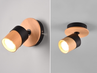 TRIO Leuchten Deckenstrahler ARUNI, Spot 1-flammig Wandspot Deckenspot exkl 1x GU10 max 10W, Ein-/Ausschalter, Leuchtmittel wechselbar, warmweiß - kaltweiß, Wandstrahler mit ON/OFF-Schalter Materialmix Holz / Metall verstellbar