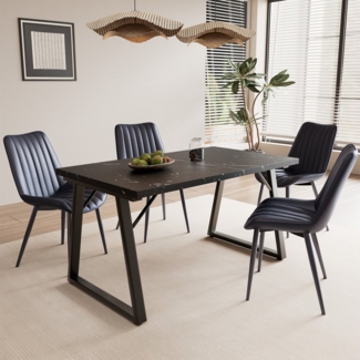 HOMAVO Essgruppe 5-teilig – Esstisch mit 4 Polsterstühlen, modern & vielseitig, 2-in-1 Essgruppe mit modernen Materialien und platzsparendem Design