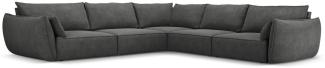 Micadoni 7-Sitzer Symmetrisches Ecksofa Kaelle | Bezug Dark Grey | Beinfarbe Black Plastic