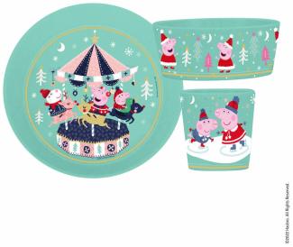 Koziol Frühstücksset Connect Peppa Pig Winter Wonderland 3-tlg, Kindergeschirr, Kunststoff, Organic Sage Blue, 8057719