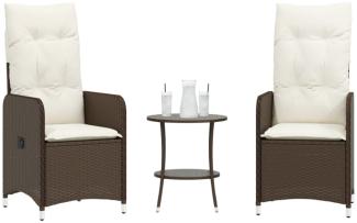 vidaXL Outdoor-Lehnstühle 2 Stk. mit Tisch Braun Poly Rattan 365691