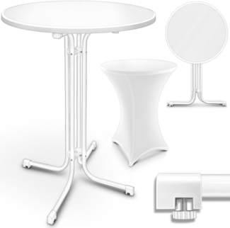 tillvex® Gastro Stehtisch klappbar 2er Set - Ø60cm weiß | Bistrotisch FERTIG MONTIERT | Klapptisch rund - wetterfester Partytisch | Gartentisch Indoor & Outdoor