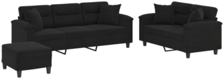 vidaXL 3-tlg. Sofagarnitur mit Kissen Schwarz Mikrofasergewebe 3202359