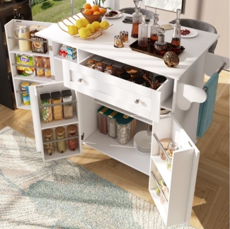 OKWISH Küchenwagen Küchenschränke,Buffetschrank, (Flexibler Küchenwagen mit klappbarer Tischplatte – Ideal für kleine Küchen & Esszimmer, multifunktionaler Stauraum, 3 Snack-Regale, 4 Räder (2 feststellbar), 105.5*40*83CM)
