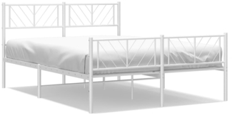 vidaXL Bettgestell mit Kopf- und Fußteil, Metall, Weiß, 135x190 cm