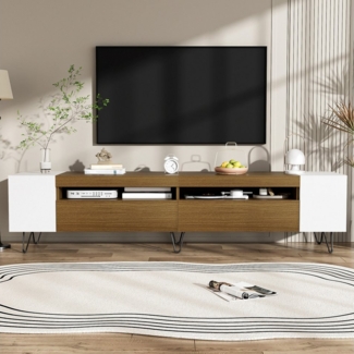 Ulife TV-Schrank TV Möbel, Lowboard, Wohnzimmerschrank, Fernsehtisch mit Stauraum Mit offenen Regalfächern und 2 zusätzlichen Türen, 180cm