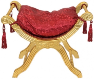 Casa Padrino Barock Sitzhocker - Kreuzhocker Bordeaux Muster / Gold - Antik Möbel