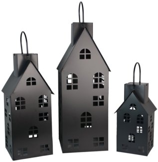 UNUS GARDEN LED Solarleuchte Metall-Häuser groß 3er Set (80cm,60cm,40cm), Metallhaus Laterne Windlicht Garten Eingang Teelichthaus Dekolicht