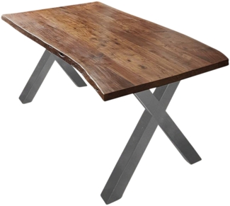 Esstisch Baumkante massiv Akazie nussbaum 180x90 silber XAVER 524822