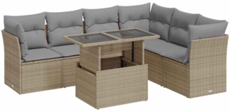 vidaXL 7-tlg. Garten-Sofagarnitur mit Kissen Beige Poly Rattan 3326170