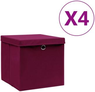 Aufbewahrungsboxen mit Deckeln 4 Stk. 28x28x28 cm Dunkelrot 325200