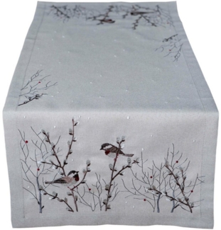 matches21 HOME & HOBBY Tischdecke Tischläufer DINA mit Vogel Stick als Herbst-Deko Polyester 40 x 90 cm (1-tlg), Pflegeleicht & waschbar bei 30 °C