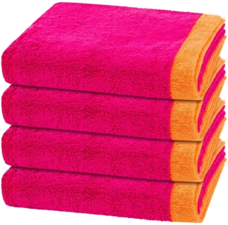 Cawö Lifestyle Splash 4 tlg. Frottier-Set - 4 X Handtuch (50 X 100cm) - 522 g/m2 - Pink / mandarine