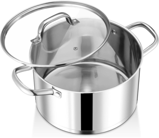 Joyfair Edelstahl Kochtopf 22cm 4,7 L mit Glasdeckel für alle Herdarten