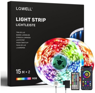 LQWELL LED-Streifen 10-30m LED Strip Licht-Band Leiste RGB einstellbar Fernbedienung App, 720-flammig, 30m Licht-Streifen 720 LEDs 36W Fernbedienung Wohnzimmer Party