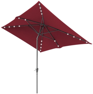 Clanmacy Sonnenschirm Rechteckig LED Solar Gartenschirm 2.1x1.4m UV-Schutz mit kurbel Rot, LxB: 210x140 cm, Stabiler knickbar/für Garten, Balkon, Terasse/Sonnenschutz