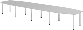 bümö Konferenztisch oval 520x130 cm großer Besprechungstisch in grau, Besprechungstisch mit Chromfüßen, Meetingtisch für 18 Personen, XXL-Tisch für Besprechungsraum & Meeting, KT52C-5-C
