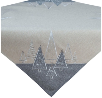 matches21 HOME & HOBBY Tischdecke 85x85 cm Tischtuch grau edel gestickte Tannenbäume für Weihnachten (1-tlg), Ideal für Advent und Weihnachtsdeko