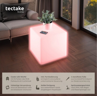 tectake LED Gartenleuchte Leuchtwürfel Luminous Cube, LED, mit Fernbedienung, LED, Bunt, Stylischer LED-Würfel mit 4 Standfüßen und indirekter Beleuchtung