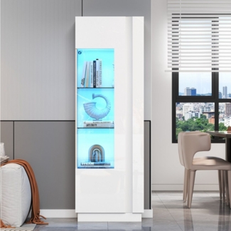 Merax Standvitrine Hochglanz Vitrine mit LED und App-Steuerung (Standregal Schrank Vitrinenschrank, 1-St, 60 x 40 x 180 cm) Hochschrank Vitrinenschrank mit it Acryl-Schranktür & Glasböden