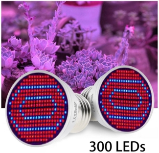 MUPOO Pflanzenlampe LED Pflanzenwachstum-Glühbirne, Grow light, Rot, Blau, UV, IR, Leuchtmittel, E26/E27,300LEDs,2 Stück, LED fest integriert, LED-Wachstumsglühbirne,Flowerpot Lampe
