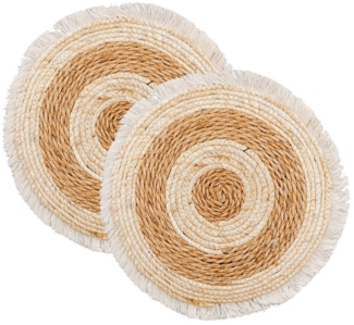Levandeo® Platzset, 2er Set Platzmatte Ø38cm Natur Beige Boho Tischmatte Fransen