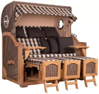 Strandkorb Amrum Grande XXL Teak Bullauge PE grey Dessin 505