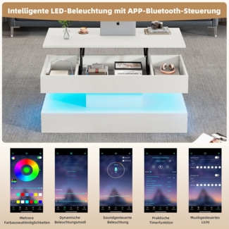 BlingBin Couchtisch Lift Teetisch mit LED-Beleuchtung und verstecktem Stauraum (1er Set, 1-St, Beistelltisch 100 x 50 x 42 cm), Beistelltisch mit Hydraulischem Hub, couchtisch höhenverstellbar