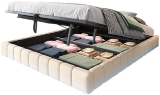 REDOM Polsterbett Funktionsbett,Kinderbett,Jugendbett (Schwebebett mit Stauraum & LED, Modernes Bett ohne Kopfteil, Doppelbett mit Hydraulik-Bettrahmen für Schlafzimmer & Apartments, 160x200 cm), ohne Matratze