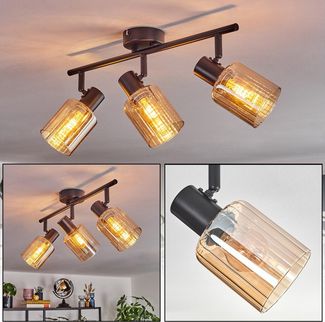 hofstein Deckenleuchte Deckenlampe aus Metall/Glas in Schwarz, ohne Leuchtmittel, Leuchte mit Glasschirmen (8 cm), 3 x E14, ohne Leuchtmittel