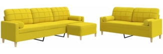 vidaXL 3-tlg. Sofagarnitur mit Fußhocker & Dekokissen Hellgelb Stoff 3278348