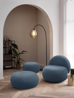DOMO. collection Sessel 700 016, Polstersessel, rund, gepolsterte Rückenlehne, Füße mit Filzgleitern, Armsessel, Polsterganitur, 73 x 75 x 76 cm (BxTxH), blau