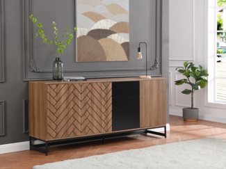 Vente-unique - Sideboard mit 3 Türen & 3 Schubladen - MDF - Naturfarben & Schwarz - CARATANA