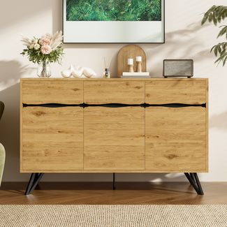 Sideboard, Spanplatte in Holzoptik mit Metallgestell, 140 x 40 x 75,5 cm, Holz/Schwarz